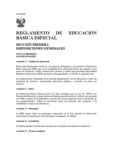 Reglamento de Educación Básica especial – EBE
