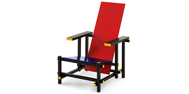 Gerrit Thomas Rietveld, Fauteuil rouge et bleu, 1918, Hêtre laque