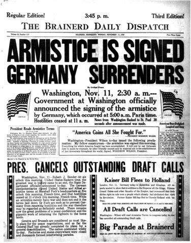 Germany signed an armistice with the Allies – the official date of the end of World War One.