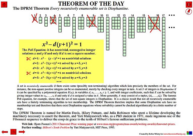 El tutor del matemático ruso Yuri Vladímirovich Matiyasévich lo reta a que trate de resolver el décimo problema de Hilbert.