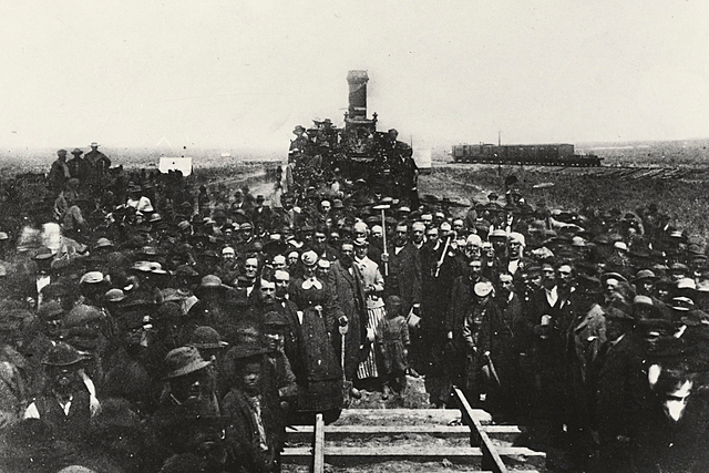 The transcontinental railroad was completed.