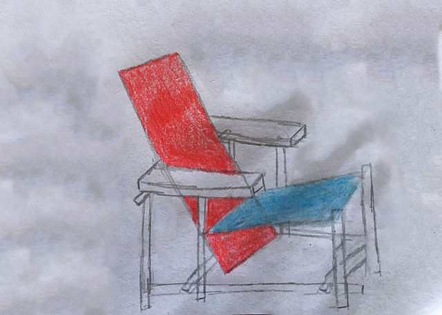 Produit- Chaise bleu et rouge de Gerrit Rietveld