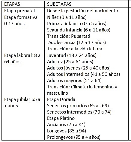 ETAPAS Y SUBETAPAS DEL DESARROLLO HUMANO