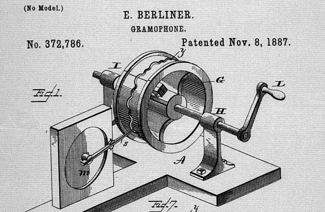 Patent granted to Emile Berlin for the Gramophone