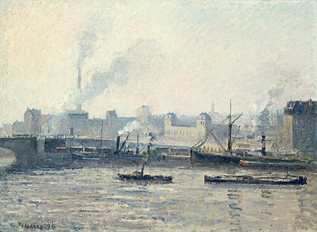"El Puente Saint-Sever, Ruan, Niebla" (Camille Pissarro)