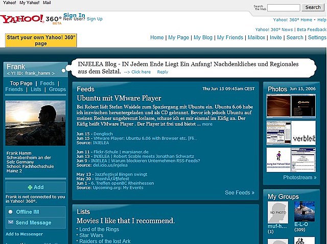 Yahoo 360 blog is the first version "Facebook" i knew