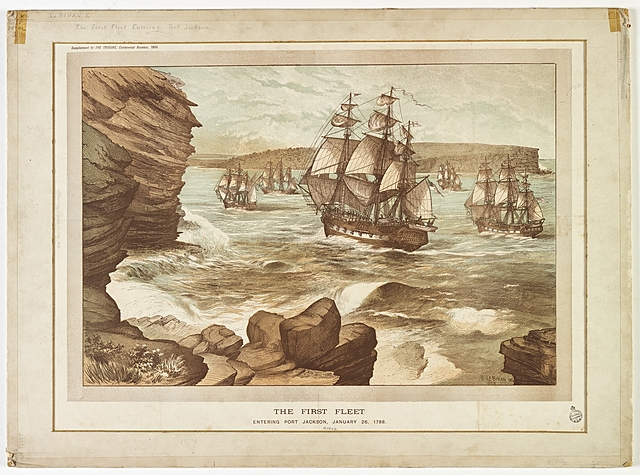 The First Fleet arriving at Australia
