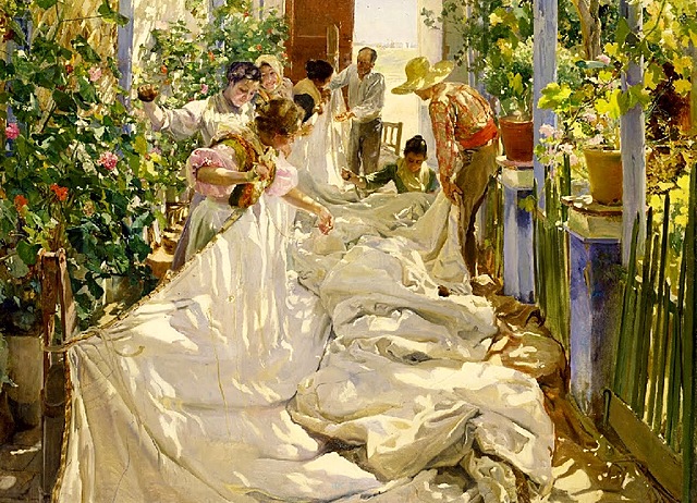 Joaquín Sorolla-Cosiendo la vela-Impresionista