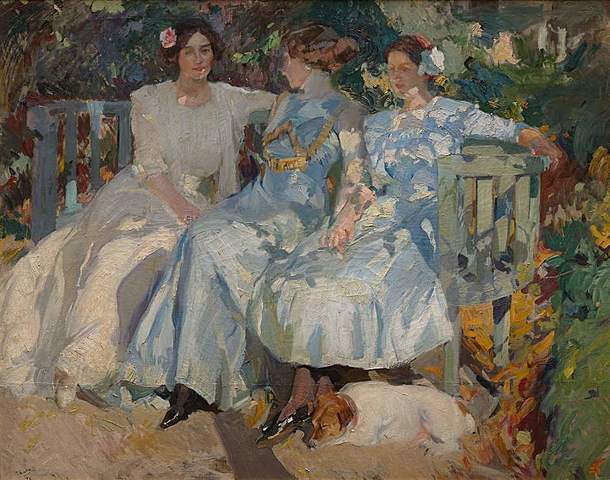 Joaquín Sorolla-Mi mujer y mis hijas en el jardín-Impresionista