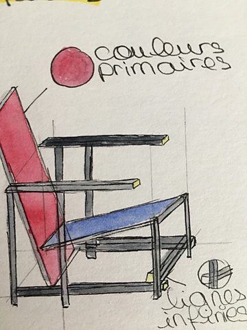 Fauteuils rouge et bleu, Rietveld, 1917, bois