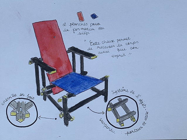 Chaise rouge et bleu