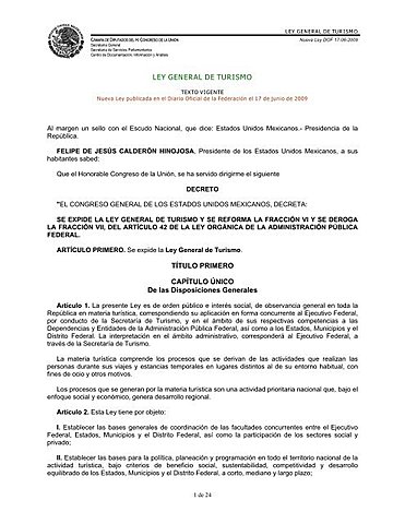 Expedición de la Ley General de Turismo
