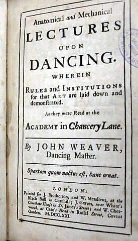 John Weaver Publishes Anatomical and Mechanical Lectures upon Dancing