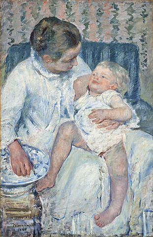 Mother about to wash her sleepy child Por Mary Cassatt