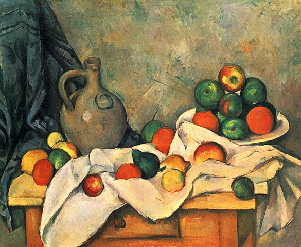 Cortina, Jarro y Fruta Por Paul Cézanne