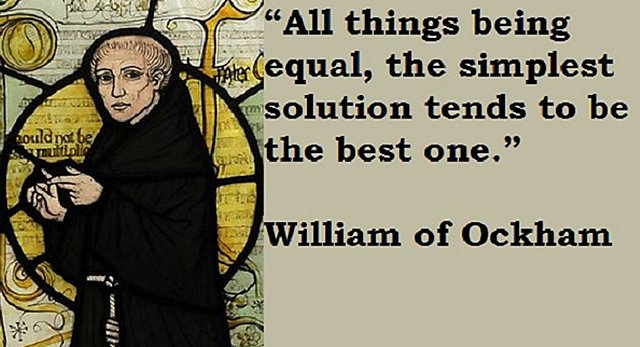 William of Ockham advocates paring down arguments to their essentials, an approach later known as Ockham's Razor