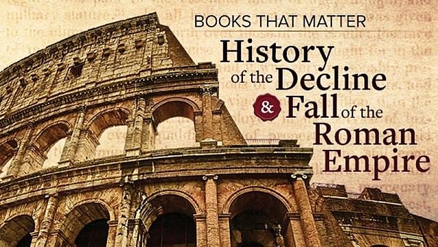 English historian Edward Gibbon, sitting among ruins in Rome, conceives the idea of Decline and Fall of the Roman Empire