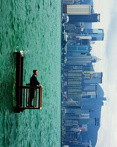 Prof - Verticalité / horizontalité / Philippe Ramette: "Balcon II (Hong-Kong)" (photographie couleur, 155.5 x 126 cm, Musée national d’art moderne, Centre Pompidou, Paris)