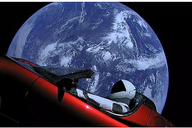 First Consumer Car in space, cherry red Tesla