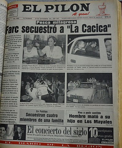 Muere en un intento de rescate Consuelo Araújo, exministra de Cultura, secuestrada una semana antes.