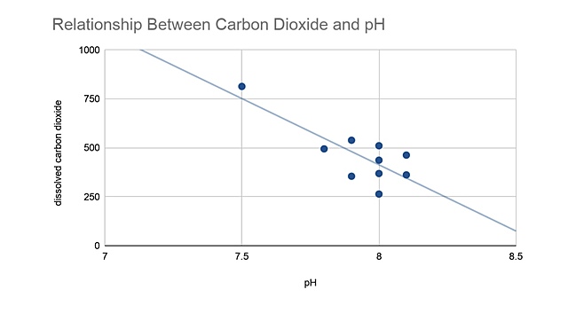 dissolved carbon dioxide decreasing the pH of the ocean causing acidification