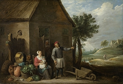 Campesinos a la puerta de su granja. Cuadro de David Teniers (1640-1670)