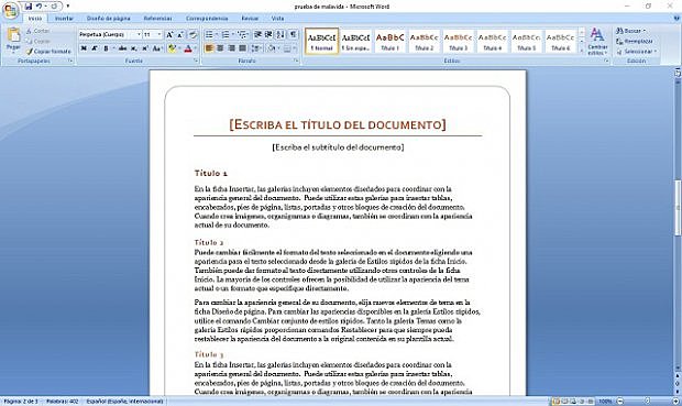 Aparece la interfaz Ribbon y el formato docx
