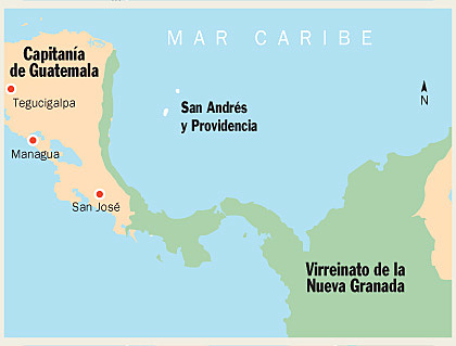 Costa de Mosquitos y san Andrés pasa a ser territorio de ultramar del Virreinato de la Nueva Granada