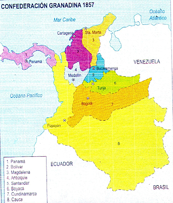 Se establecieron los estados soberanos de: Antioquia, Santander.Bolívar, Boyacá, Cauca, Cundinamarca, y Magdalena.