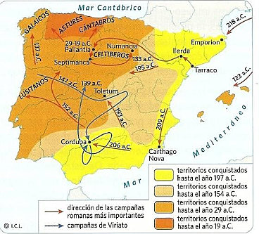 Conquista y romanización de la Península Ibérica. Principales aportaciones romanas en los ámbitos social, económico y cultural.