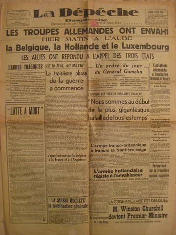 Germany invades Belgium, Holland and Luxembourg.