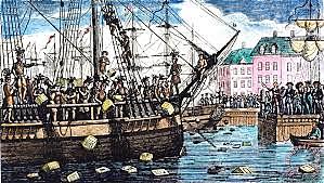 Boston Patriots dressed as Indians, boarded three British ships laden with tea and dumped the tea into the harbor. The event became known as the Boston Tea Party.