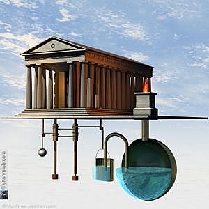 -125 Héron d'alexandrie:Mécanicien Grec créateur de systèmes mus par l’eau, comme le système automatique d'ouverture de porte pour un temple, au cours d'un sacrifice sur l’autel, donnant aux fidèles la sensation d'un miracle.