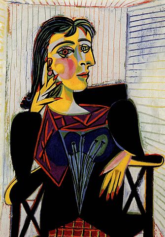 Morin : Jeux sur les emprunts ou les citations de codes et de styles "Dora Maar assise" Pablo Ruiz Picasso (Huile sur toile, 92 x 65 cm)