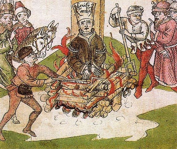Jan Huss burned at the stake for being a heretic.