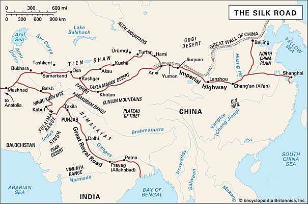 Silk routes emerged connecting trade between the Mediterranean basin and asia