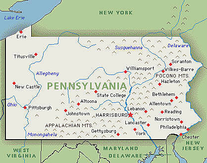 Pennsylvania (Source: Notes and https://www.infoplease.com/us/states/pennsylvania )