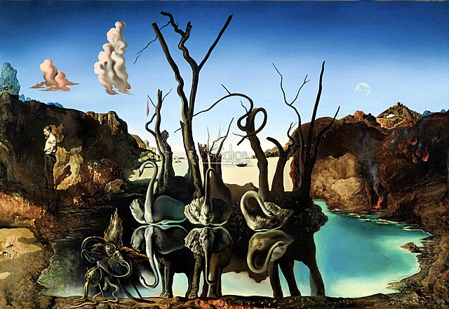 Cisnes que se reflejan como elefantes