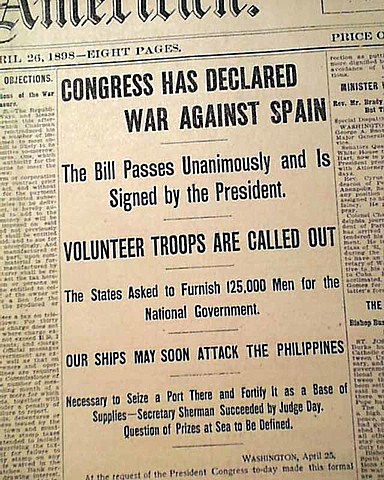 The U.S declares war on Spain