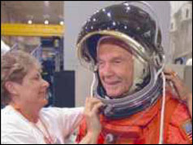 Oldest astronaut back on Earth