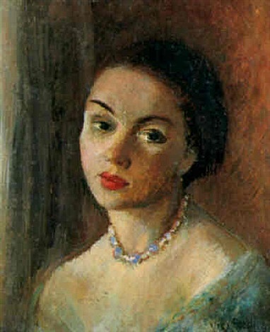 Portrait de femme au collier de perles