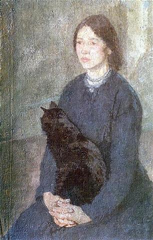 Young Woman Holding a Black Cat