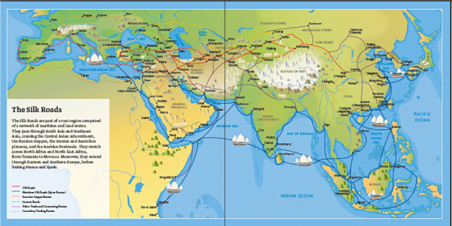 Silk routes emerged connecting trade between the Mediterranean Basin and Asia.
