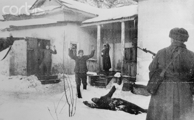 German troops surrender to the Soviets.