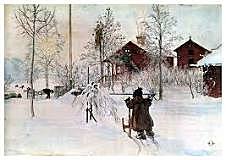 Carl Larsson - El patio y la casa de lavado -  Art Noveu