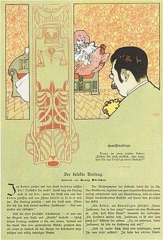 Matter of conscience. Humorous Illustration for Meggendorfers leaves (Koloman Moser)