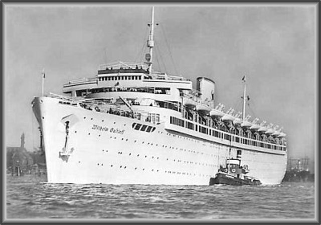 A Soviet submarine sinks the Wilhelm Gustloff.