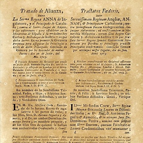 Pacte Gènova entre els austriacistes catalans i Anglaterra.