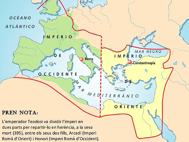 Repartiment de l'imperi entre els dos fills de Teodosi