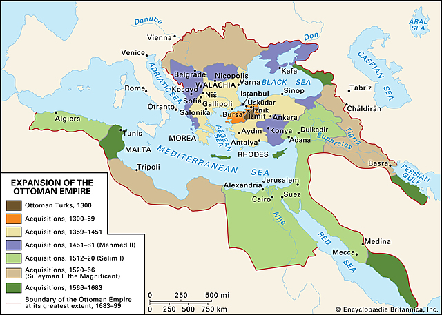 The Ottoman Empire spread to Africa, the Middle East, and Southern Europe